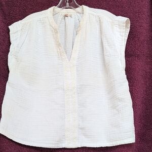 Faherty Dream Cotton Gauze Lucia Cap sleeve split neck white top